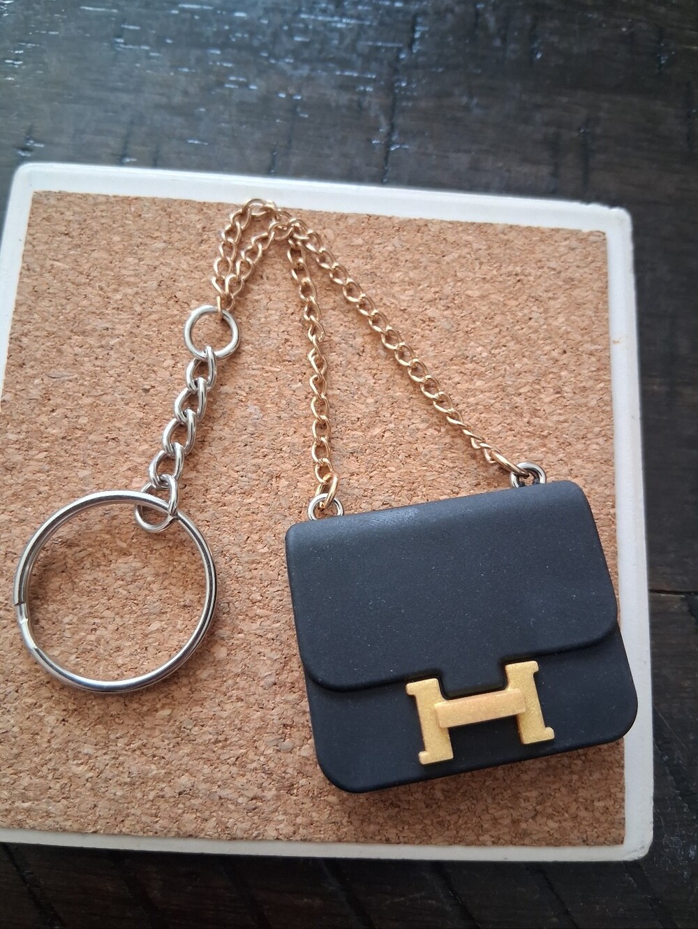 Black Mini Purse Keychain with Gold Accent